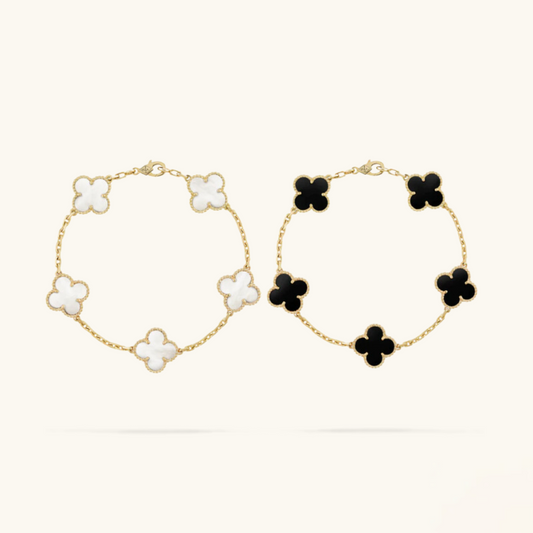 Set di Bracciali a Quattro Foglie in 2 Pezzi - Nero/Bianco