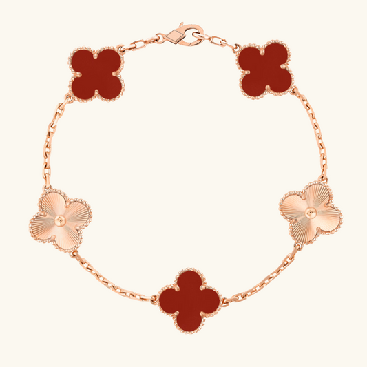 CLOVER | Bracciale in Rosa Oro Rosso Guilloché